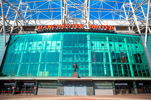 Manchester, UK - May 19 2018: Old Trafford is  home of Manchester United. It's the largest club football stadium with a capacity of 74,994, has been United's home ground since 1910