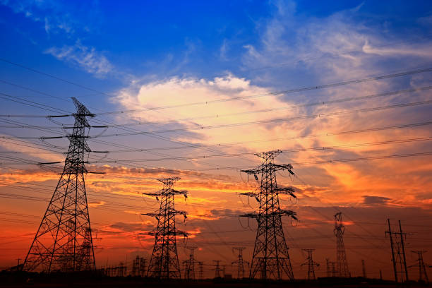 istock Electric tower, silhouette at sunset 1027438370