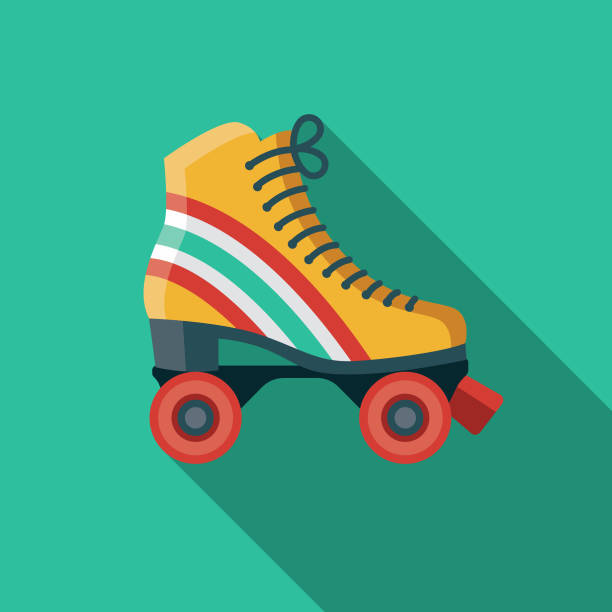 stockillustraties, clipart, cartoons en iconen met retro roller skates vlakke design van de jaren 1970 pictogram - rolschaatsen ijs of rolschaatsen