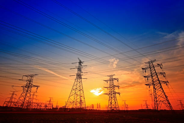 istock Electric tower, silhouette at sunset 1027446960