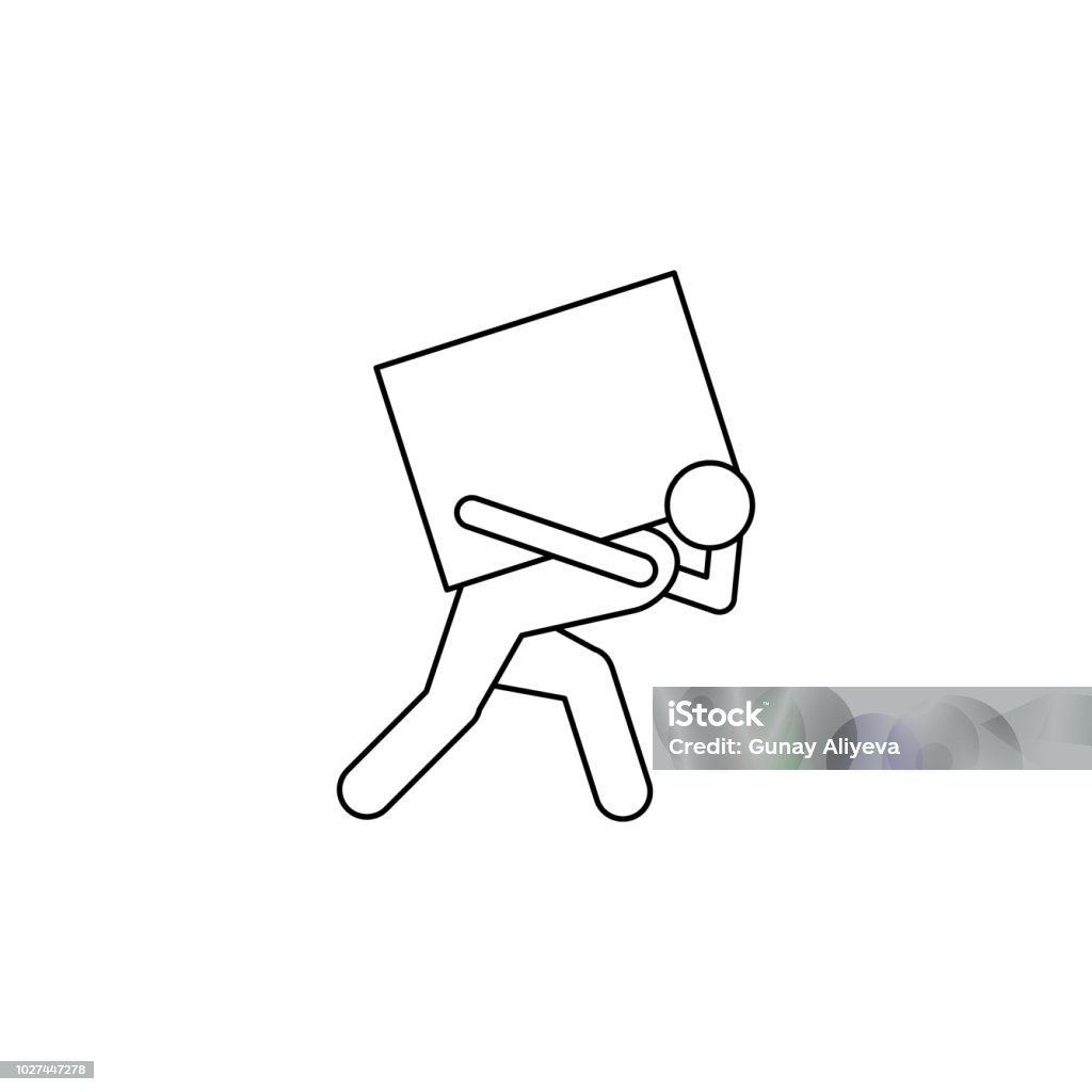 the person is assiduous on his back carrying a box icon. Element of man carries a box illustration. Premium quality graphic design icon. Signs and symbols collection icon the person is assiduous on his back carrying a box icon. Element of man carries a box illustration. Premium quality graphic design icon. Signs and symbols collection icon on white background Icon Symbol stock vector