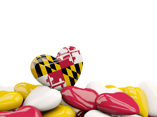 Heart shaped maryland state flag. United states local flags Heart shaped maryland state flag. United states local flags. 3D illustration maryland us state photos stock pictures, royalty-free photos & images