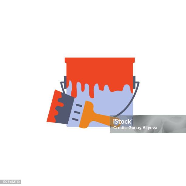 Colored Brush And Paint Can Illustration Element Of Construction Tools For Mobile Concept And Web Apps Detailed Brush And Paint Can Illustration Can Be Used For Web And Mobile Stock Illustration - Download Image Now