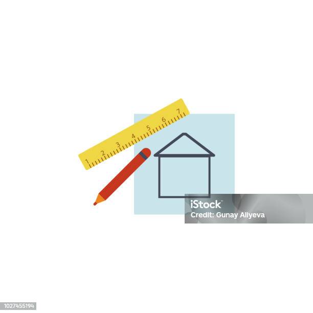 Contruction Ruler Drawing Colored House Drawing And Ruler Illustration Element Of Construction ...