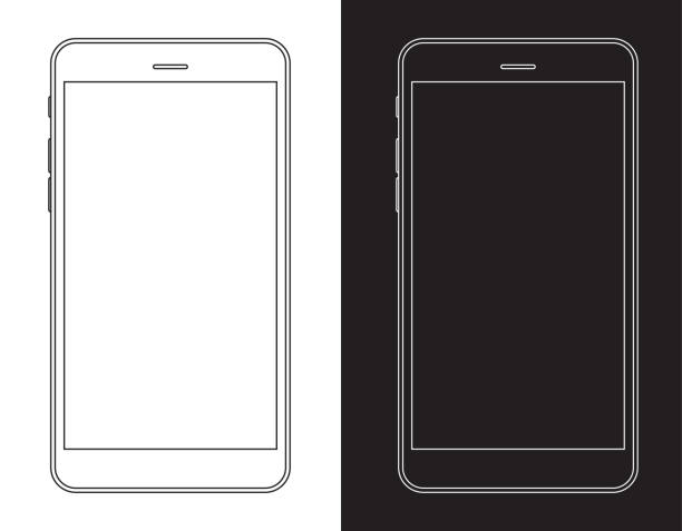 스마트폰, 휴대 전화 흑인과 백인 와이어 프레임 - 전화 일러스트 stock illustrations