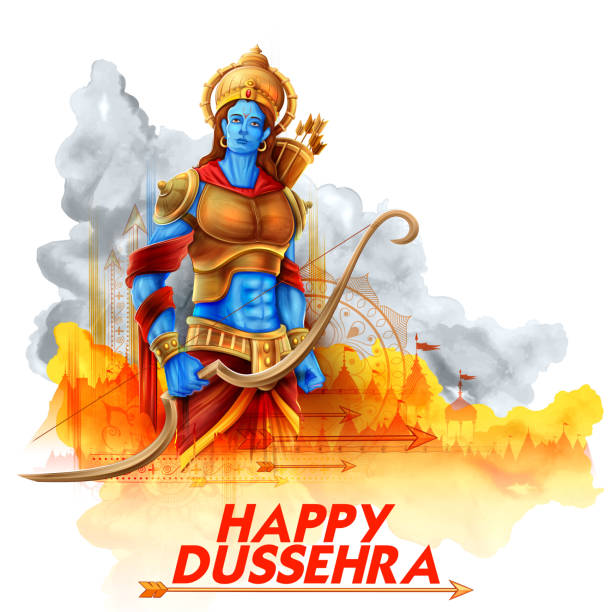 lord rama navratri festivals indien plakat für glücklich dussehra - dashahara stock-grafiken, -clipart, -cartoons und -symbole