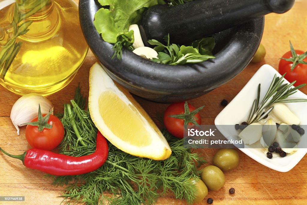 Ingredientes de ensalada - Foto de stock de Aceite de oliva libre de derechos