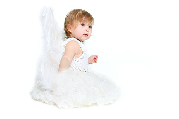 istock cute angel girl over white 102747286