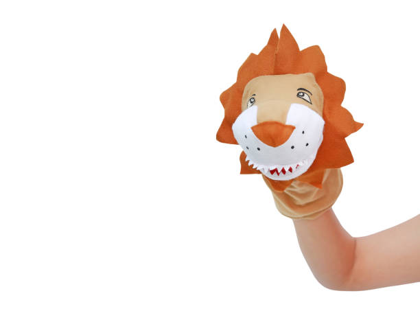 istock Hand wearing Lion puppets with copy space isolated on white background, Lion head. 1027474958