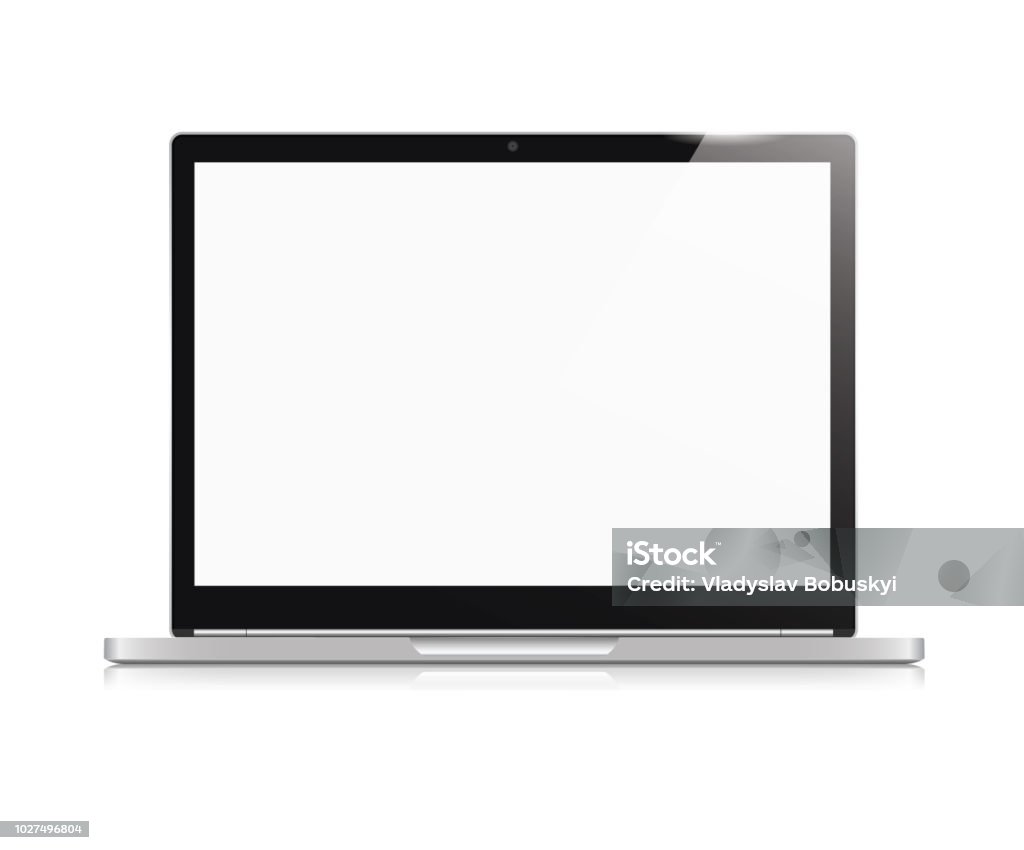 Realistic Open Laptop, Notebook with White, Blank Screen Isolated on Background. Can Use for Template, Project, Presentation or Banner. Electronic Gadgets, Device Mock Up. Vector Illustration. Computer Monitor stock vector