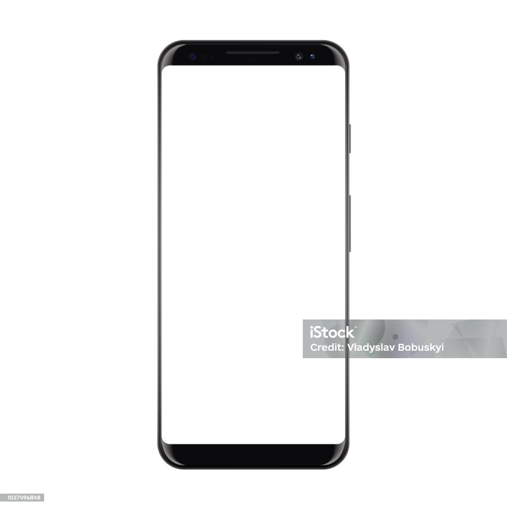 New High Detailed Realistic Smartphone Isolated on white Background. Display Front View. Frameless Device similar to galaxy s Mockup Separate Groups and Layers. Easily Editable Vector. EPS 10. Mobile Phone stock vector