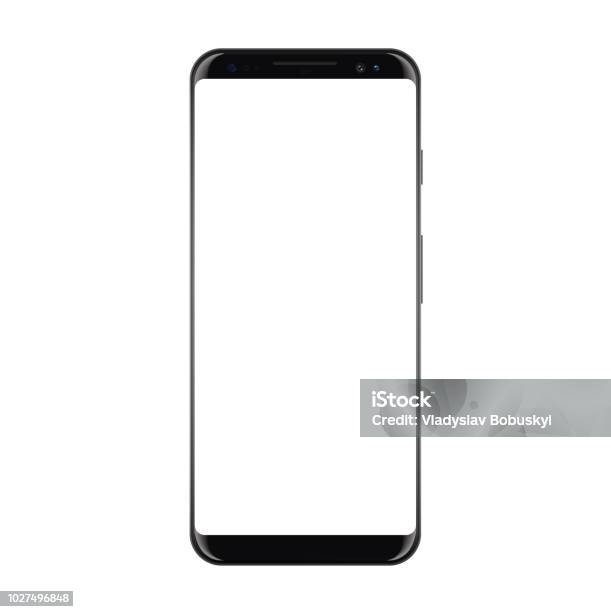 New High Detailed Realistic Smartphone Isolated On White Background Display Front View Frameless Device Similar To Galaxy S Mockup Separate Groups And Layers Easily Editable Vector Eps 10 Stock Illustration - Download Image Now