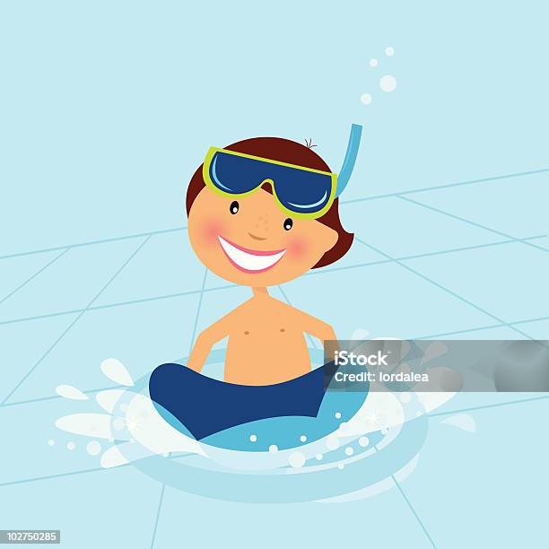 Piccolo Ragazzo Di Nuoto In Acqua Piscina - Immagini vettoriali stock e altre immagini di 8-9 anni - 8-9 anni, Bambini maschi, Nuoto