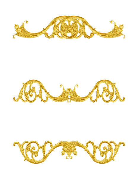 istock Pattern of gold metal frame carve flower on white background 1027504836