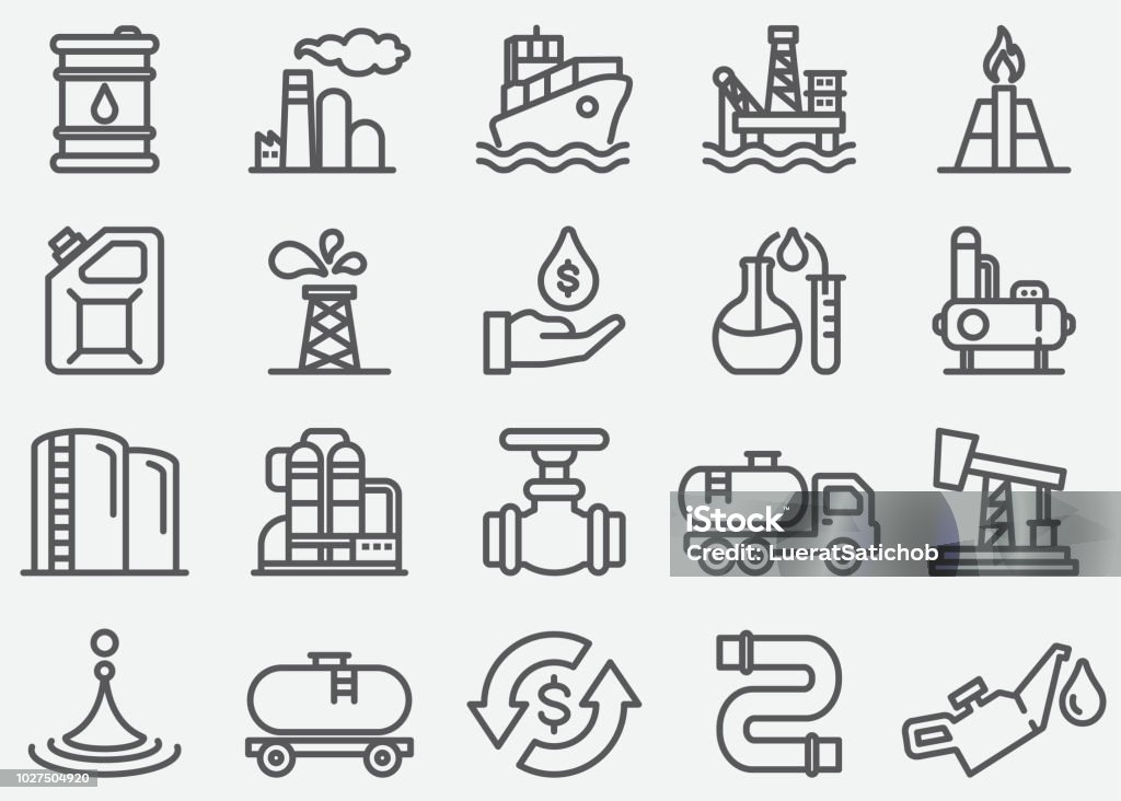 Oil Industry Line Icons Icon Symbol stock vector
