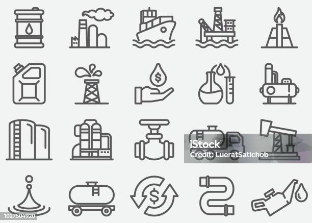 Oil Industry Line Icons Stock Illustration - Download Image Now - Icon Symbol, Crude Oil, Gasoline