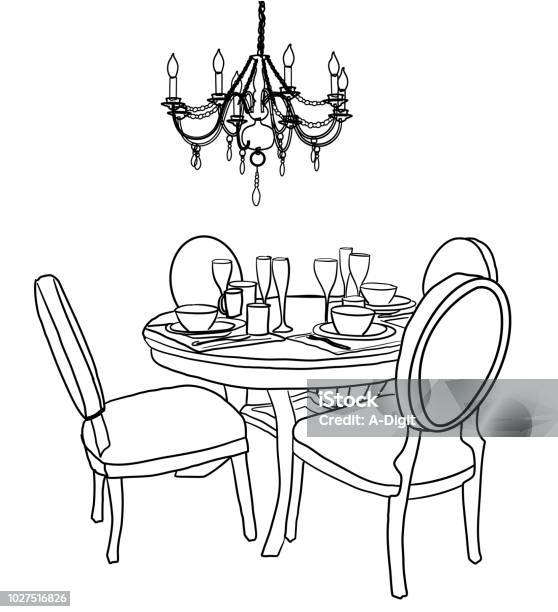 Restaurant Dining Table Doodle Stock Illustration - Download Image Now - Line Art, Dining Room, Dining