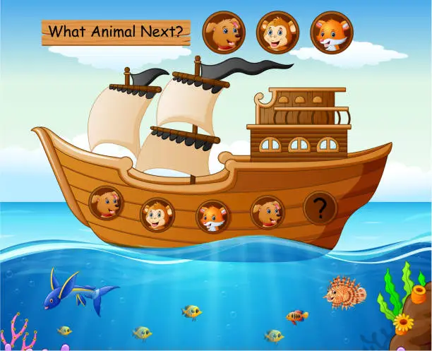 Vector illustration of Wood boat sailing with animals theme