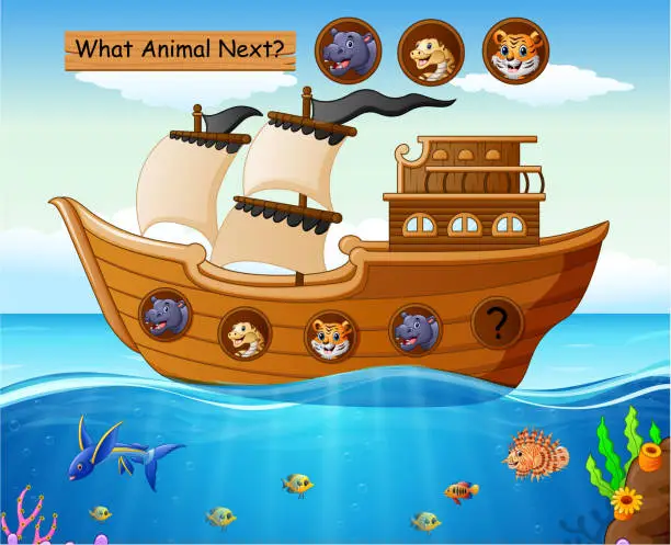 Vector illustration of Wood boat sailing with animals theme