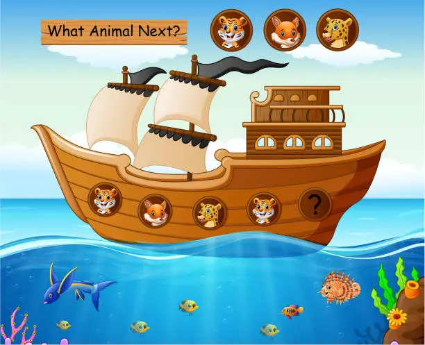 Vector illustration of Wood boat sailing with wild animals theme