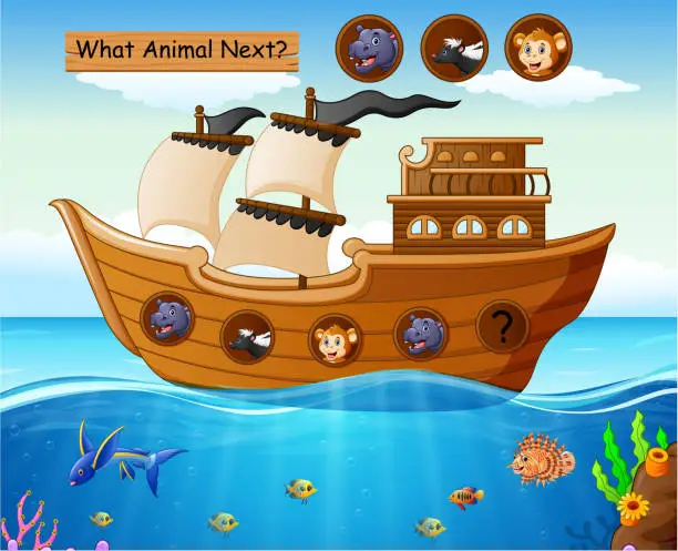 Vector illustration of Wood boat sailing with animals theme