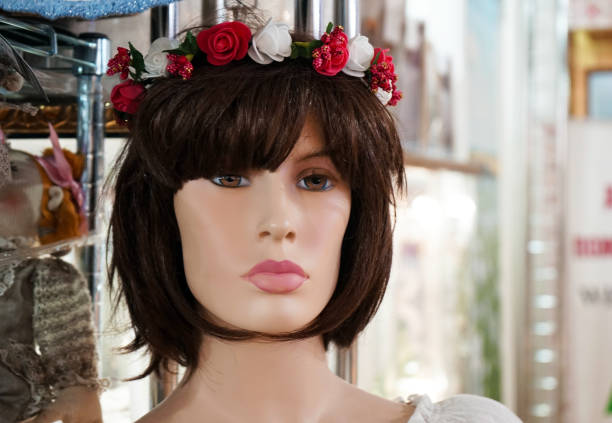 Female mannequin presented in a clothing store.