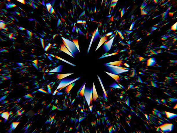 struttura a diamante estremo primo piano e caleidoscopio. vista dall'alto del rendering 3d della gemma rotonda, illustrazione 3d - kaleidoscope foto e immagini stock