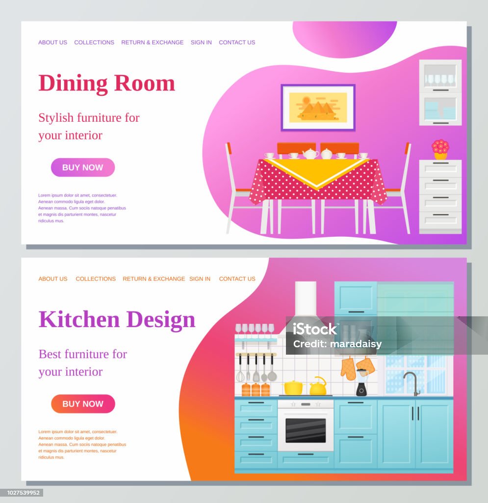Ilustración de Cocina Comedor Plantilla De Diseño De Página Web ...