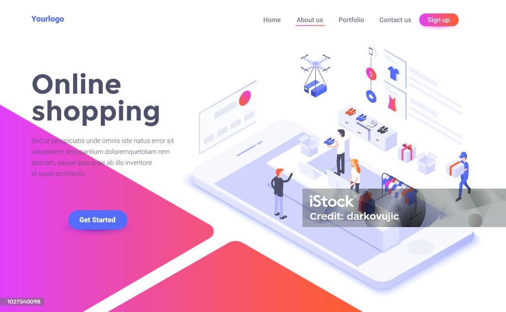 Flat color Modern Isometric Concept Illustration - Online Shopping Modern flat design isometric concept of Online Shopping for website and mobile website. Landing page template. Easy to edit and customize. Vector illustration Isometric Projection stock vector