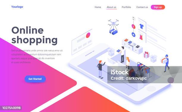 Flat Color Modern Isometric Concept Illustration Online Shopping Stock Illustration - Download Image Now