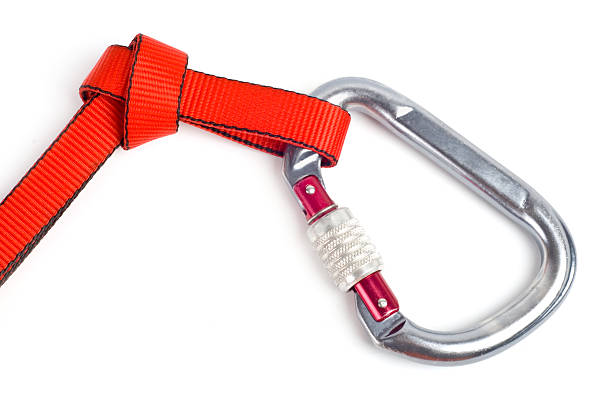 Carabiner whit climbing knot stock photo