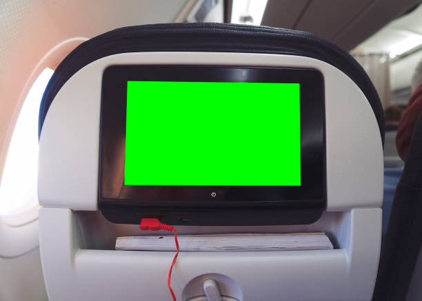 istock Chroma key screen on airplane seats 1027560690