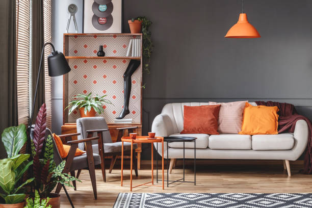 istock Orange vintage living room interior 1027567522