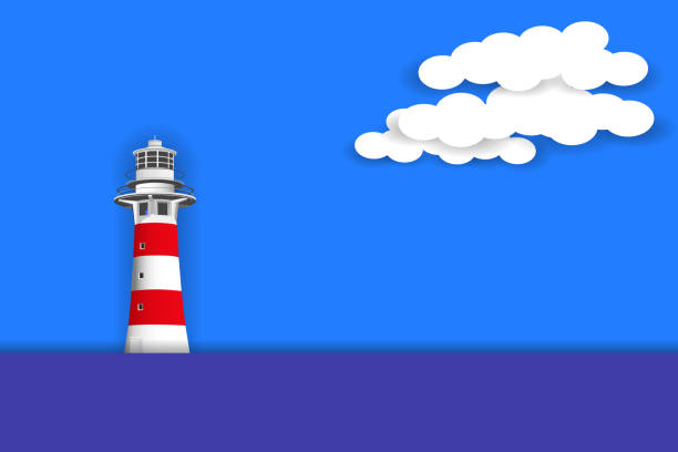 istock Sea landscape with lighthouse. Paper cut shapes and layers 1027567996