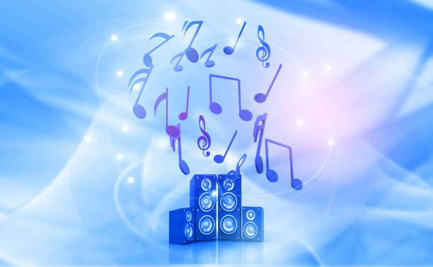 istock 3d illustration of Musical note and speakers 1027568074