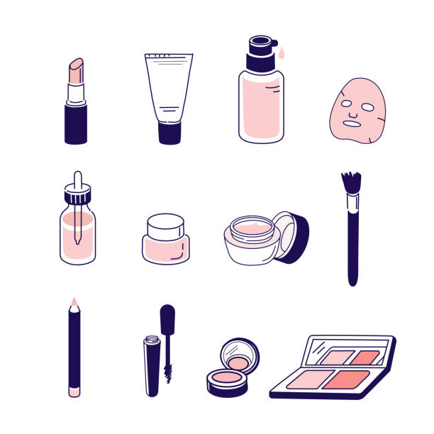 ikony kosmetyczne - cień do powiek makijaż oczu ilustracje stock illustrations