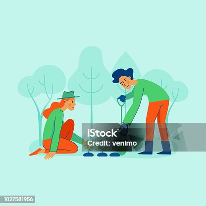 istock Vector illustration in trendy flat linear style - gardening concept 1027581956