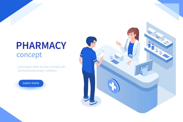 farmaceutą - isometric patient people healthcare and medicine stock illustrations
