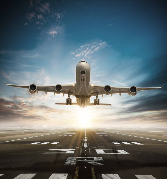 istock Huge two storeys commercial jetliner taking of runway. 1027582616