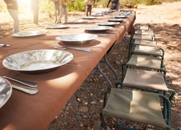 The tables are set and waiting for the customers