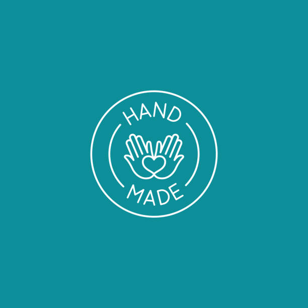 Vector emblem, badge and icon for handcrafted goods and products - round tag for packaging and label - hand made Vector emblem, badge and icon for handcrafted goods and products - round tag for packaging and label
 - hand made homemade stock illustrations