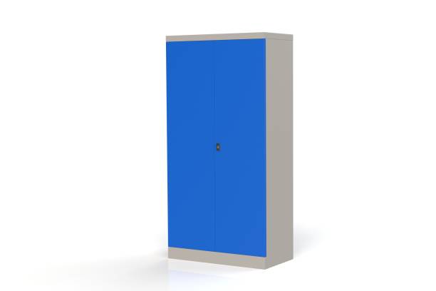 istock Metal cabinet with shelves for tools. Fireproof shelving for documents. A convenient place for storing documents, tools and spare parts. Metal furniture. 3D model rendering. 1027593246