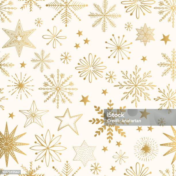 Motivo In Oro Fiocco Di Neve Illustrazione Vettoriale Glitter - Immagini vettoriali stock e altre immagini di Natale