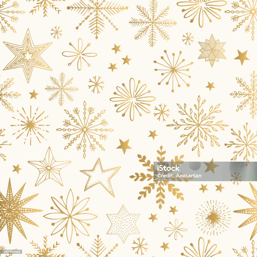 スノーフレーク ゴールド パターン。キラキラのベクトル図です。 - クリスマスのロイヤリティフリーベクトルアート