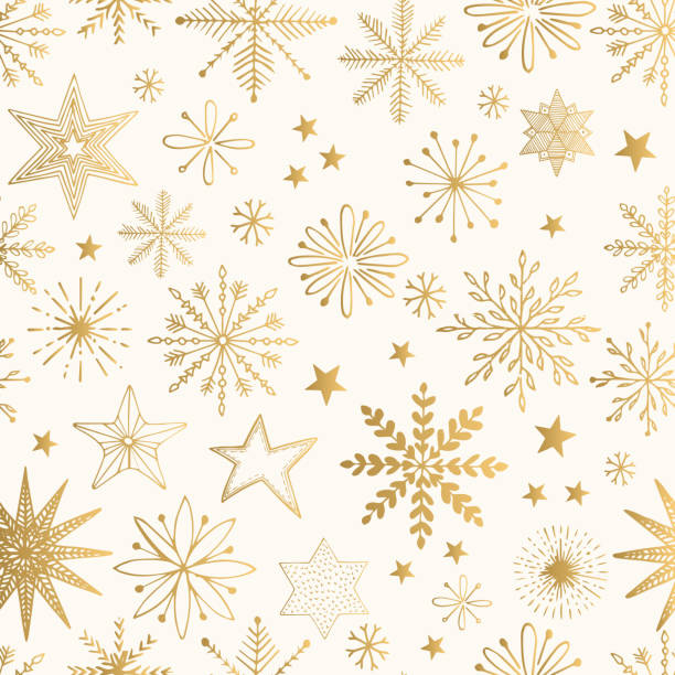 スノーフレーク ゴールド パターン。キラキラのベクトル図です。 - 包装紙 イラスト点のイラスト素材／クリップアート素材／マンガ素材／アイコン素材