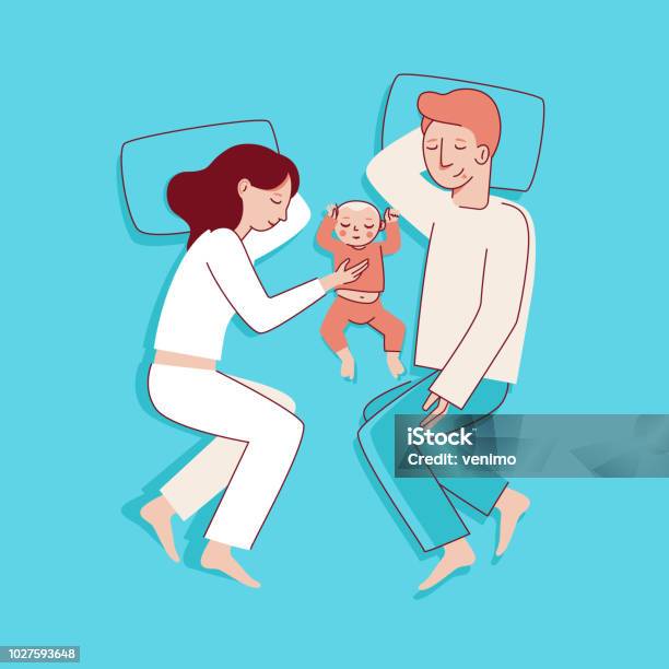 Vector Illustration In Trendy Flat Linear Style Happy Family Stock Illustration - Download Image Now