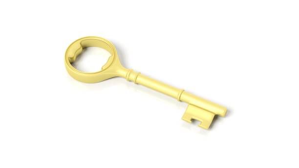 istock 3D golden retro key, isolated on white background. 1027594146