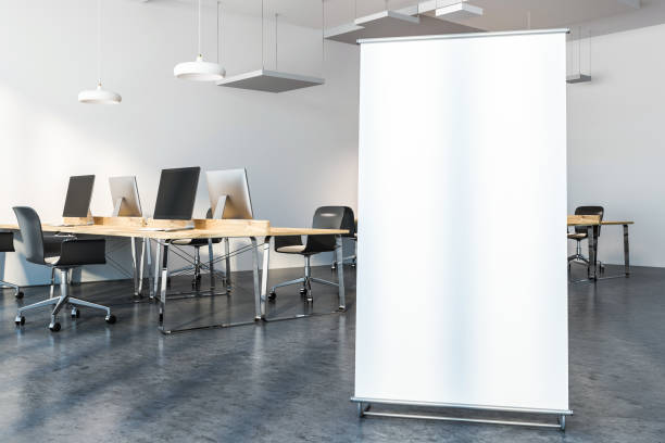 istock Wooden tables in modern company office, banner 1027600142