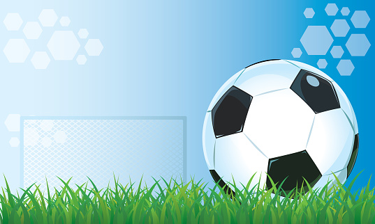 Football On Grass Field Stadium Blue Background Stock Illustration