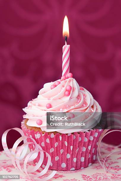 Pink Birthday Cupcake Stock Photo - Download Image Now - Baked, Birthday, Birthday Cake
